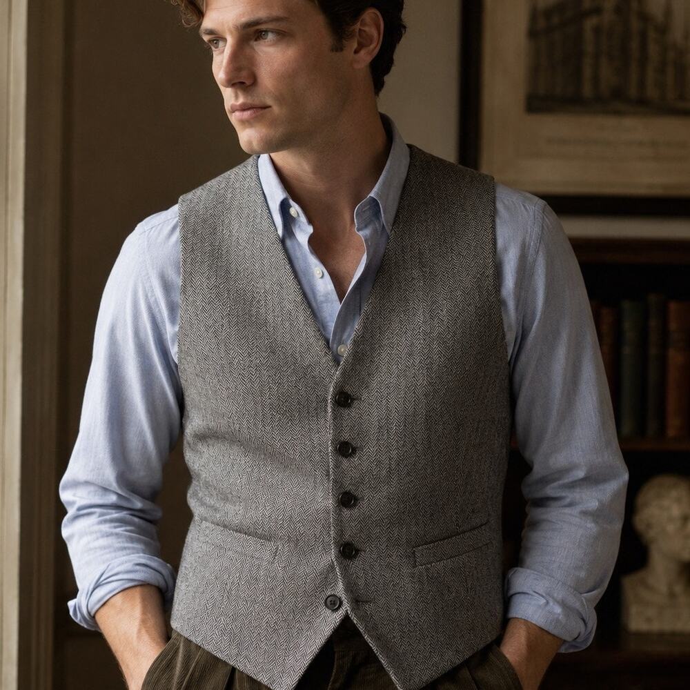 Wallin & Bros Men’s M Wool Blend Herringbone Vest Waistcoat